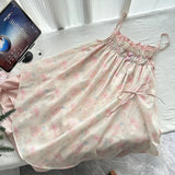Vevesc  Japanese Sweet Bow Printed Suspender Dress Women 2025 Summer Simple Vacation Irregular Loose Party Mini Dresses Trendy