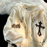 Vevesc Womens Clothing Black Vintage Street Sweatshirt Hoodie Letter Printing Long Sleeves Casual Warm Oversize Baggy Ladies Tops