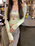Vevesc Coquette Egirl Letter Pink Crop T-shirts Women Y2k Kawaii Cute Long Sleeve Tees Korean Fashion Sweet Slim Corset Tops