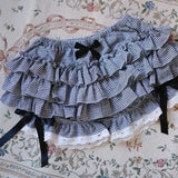 Vevesc Japanese Lolita Gray Plaid Ruched Cake Skirts Y2k E-Girl High Waist Bow Shorts 2024 Summer New Korean Fashion Clothing