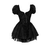 Vevesc Gothic Black Mini Dress Women Vintage Sexy Spaghetti Strap High Waist  Dresses 90s Egirl Punk Grunge Slim Party Club Dress Women