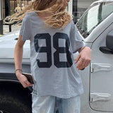 Vevesc  Lazy American Sexy Off The Shoulder Letter Print Women Clothes Y2k Aesthetic Harajuku Punk Streetwears Casual Grunge Summer Tops