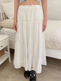 Vevesc  Vintage Lace-up White Long Skirts Women Summer Cotton Drawstring High Waist A-line Skirt Female Sweet Simple Loose Faldas Y2k