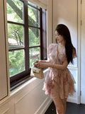 Vevesc  Cocktail Mini Dresses Women Floral Printed Chiffon Sexy Elegant Slim Bandage Evening Dress Birthday Party Sweet Banquet