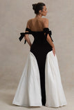 Vevesc New Couture Black&White Velvet Long Evening Dresses Sweetheart Bow Straps Modest Formal Party Dress Evening Gowns