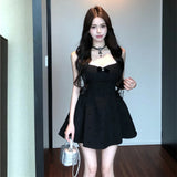 Vevesc  Sweet Bow Print Short Mini Dress Women Summer New Sweet Fluffy Party Dress Birthday Backless A-line Sleeveless Camisole Dress