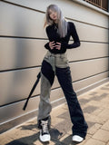 Vevesc Womens Jeans High Waist Vintage Straight Y2K Winter Classic Denim Pants Streetwear American Wide Leg Baggy Denim Trouser