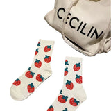 Vevesc Women Socks Kawaii Strawberry Harajuku Funny Sweet Cotton Cute Happy Socks White Ladies Novelty Girls Christmas Gift Calsetines