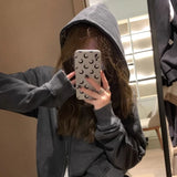 Vevesc Vintage Cropped Hoodie for Women Streetwear Korean Fashion Zip-up Hooded Sweatshirts Harajuku Oversized Hoodies Spring