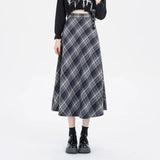 Vevesc Vintage Plaid Skirt Women Preppy Style Autumn Winter Long Skirts Retro High Waist Streetwear Casual A-line Midi Skirts