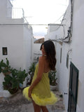 Vevesc  Feather Mini Dresses Sparkly Short Dress Women Sleeveless Naked Waist Dress Summer Party Evening Female Vestidos