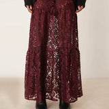 Vevesc Y2k Vintage Floral See-Through Maxi Skirts Aesthetic Clothes Lace Sheer A-Line Skirt Women High Street Beach Vacation Cover-ups