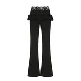 Vevesc  Lace Patchwork A-line Skirt Flared Pants Black Sweet Casual Basic Bootcut Pants Y2K Aesthetic Jogging Trousers Women