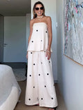 Vevesc  New Dot Print Strapless Zipper Tank Top Sets Women's Elegant Off Shoulder High Waist Wide Leg Long Pants Suit Lady Streetwear
