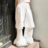 Vevesc  Ruffles Women Pants Y2k Solid Spring Summer Vintage Pantalones De Mujer Loose High Waist Korean Fashion Trousers