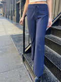 Vevesc  Drawstring Raw Hem White Straight Long Pants Sweet Cute High Waist Raw Hem Trousers Summer Casual Sport Sweatpant Chic