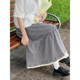 Vevesc Japanese Style Plaid Long Skirt Women Kawaii Sweet Ruffle Midi Skirt Fashion Preppy Style A-line Cutecore Casual Skirts