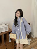 Vevesc Women's Striped Shirts Blouses Y2k Aesthetic Streetwear Vintage Korean 2000s Elegant Long Sleeve Polo-Neck Shirt Clothes Summer
