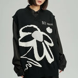 Vevesc Jacquard Vintage Sweater V Neck Knitted Y2k Korean Tops Black Oversize Floral Print Women Sleeveless Pullovers Preppy Style Vest