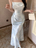 Vevesc  Sexy Backless Evening Party Dress Casual Slim Waist Vestidos Elegant Print Mermaid Dresses Women Spring Summer New Fashion