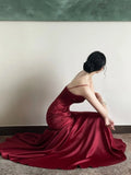 Vevesc  Elegant Satin Halter New Vintage Niche Waisted Fishtail Dress Formal Gown Party Dresses Sling Backless Waist Evening vestidos