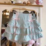 Vevesc Fairy Japanese Sweet Popular High Waist Cake Skirts Spliced Constrast Color Lace Up Design Clothes Y2k Aesthetic Girl Skirt