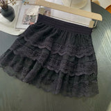Vevesc  Ruffles Women Skirts Lace Solid Spring Summer Sweet Korean Fashion Faldas Mujer A-line High Waist Sexy Mini Skirt
