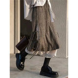 Vevesc Harajuku Vintage Irregular Skirt Women Y2k Ruffle Patchwork Pleated Skirt Fashion Bow Kawaii Holiday Lazy Wind Midi Skirt