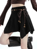 Vevesc Black Chic Pleated PU Skirts for Women High Waisted brown White Fashion Solid Mini Skirts Autumn A Line Skirt