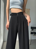 Vevesc  Grey Suit Pants Women's Summer 2025 New High Waist Straight Wide-leg Pants Leisure Loose Fashion Versatile Black Women Pants