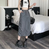 Vevesc Women's Black Denim Cargo Skirt Y2k Elegant Streetwear A-Line Long Skirt Harajuku Korean Vintage 90s High Waist Skirts Clothes