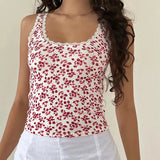 Vevesc Cutest Lace Trim Slilm Fit Crop Tops Y2k Summer Basic Clothes Floral/Letter Print Sleeveless Shirt Vest Women Casual Tank Tops