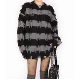 Vevesc Y2K Fall Retro Stripes Sweater Korean Long Sleeves Tassel O Neck Pullover Harajuku Winter Warm Streetwear Loose Jumpers New