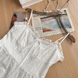 Vevesc  White Woman Dresses Bandage Ruffles A-line Lace Loose Robe Femme 2025 Vestidos De Mujer Fashion Holow Out Sweet Summer Dress
