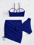 Vevesc Summe Camis Bikini Set Sexy Swimsuit 3 Piece Mesh Skirt Swimwear Beach Bathing Suit Drawstring Beach Wear Clothes Women Biquinis