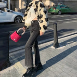 Vevesc Vintage Heart Denim Flare Pants Y2k Korean Trousers High Street Women Casual  Sweet Preppy Style Wide Leg Jeans