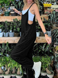 Vevesc  Solid Hippie Baggy Pockets Strappy Rompers Womens Jumpsuits Casual Streetwear