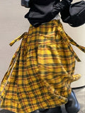Vevesc Vintage Plaid Skirt Women Y2k Japanese Style Long Skirt Harajuku Streetwear Fashion Retro A-line Midi Skirts Aesthetics