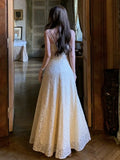 Vevesc  Elegant Lace Long Fairy Strap Dress Women Hollow Out Design Slim Korean Style Dress Female 2025 Summer Sexy Evening Party Dress