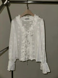 Vevesc  Women Shirts&blouses Ruffles Puff Sleeve Y2k Spring Summer Blusas Mujer Korean Fashion Lace Up Vintage Camisas