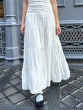 Vevesc  Vintage Lace-up White Long Skirts Women Summer Cotton Drawstring High Waist A-line Skirt Female Sweet Simple Loose Faldas Y2k