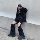 Vevesc Gothic Techwear Emo Black Cargo Pants Women Punk Oversize Hollow Out Wide Leg Pocket Trousers for Female Goth Hip Hop