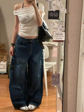 Vevesc Harajuku Casual 90S High Waist Loose Jeans Winter Pants Women's Y2K Wide Leg Baggy Street Style Denim Trouser