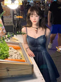 Vevesc  Vintage Gyaru Denim Dresses Summer Female Slim Bandage Raw Edge Sleeveless Tank Dress Design Streetwear Women's Clothing