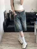 Vevesc American Retro Blue Denim Shorts Women Korean Style High Waist Biker  Jeans Feminino Summer Chic Streetwear