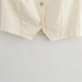 Vevesc  Summer New Women's All Cotton Casual Fashion Slim Fit V-neck Single breasted Vest&Wide Leg Pants Set