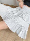 Vevesc Summer Sweet Skirts Solid Color Ruffles Patchwork High Waist Casual Loose Skirt All Match Fashion Design 2024 Women's Clothing