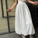 Vevesc Rimocy 2024 Summer White Flower Bun Skirts Women Korean Fashion Lantern Loose Long Skirt Woma High Waist A Line Skirts Female