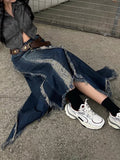 Vevesc Women Vintage Skirts Denim Long Skirt Harajuku Y2k 2000s 90s Aesthetic Streetwear Fashion Korean Style A-Line Jean Skirt Clothes