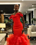 Vevesc Aso Ebi Stylished Mermaid Evening Dresses With Big Bolume Organza Bottom Strapless Sexy Ankle Length African Party Dress